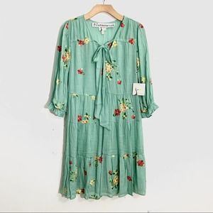 Anthropologie Boho Babydoll Swing Tunic Dress Floral  Summer Wedding NWT size  L